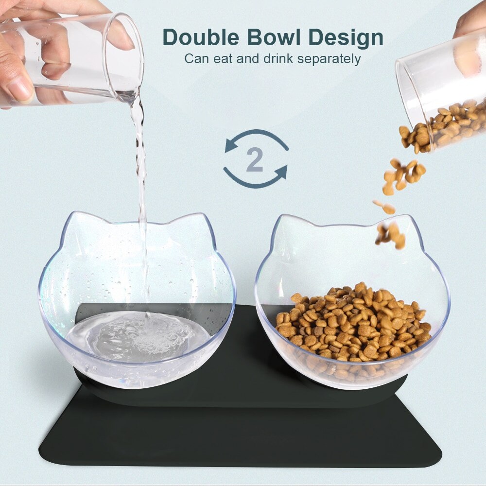Mangeoires pour chat bol d'alimentation pour chat Gog fournitures pour animaux de compagnie bols à eau pour chiens avec support surélevé pour chats Double bol 2pneu1