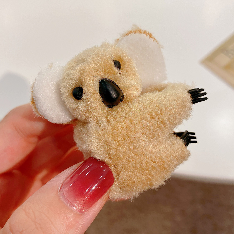 Clip de flequillo lateral bonito para mujer y niña, adorno de oso Koala de peluche, pinzas para el cabello, pasadores suaves, horquillas, accesorios para cabello femenino: Negro