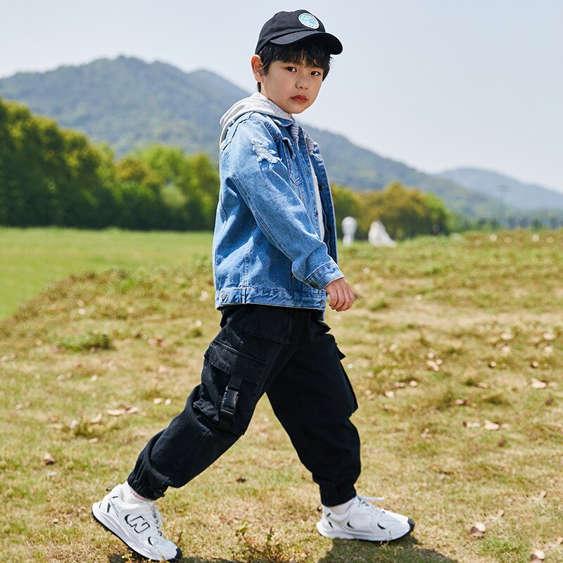 Jongens Denim Jas Met Capuchon Mode Brand Kids Patchwork Jean Jas Voor Tiener Jongen 100-160Cm Bovenkleding LM071