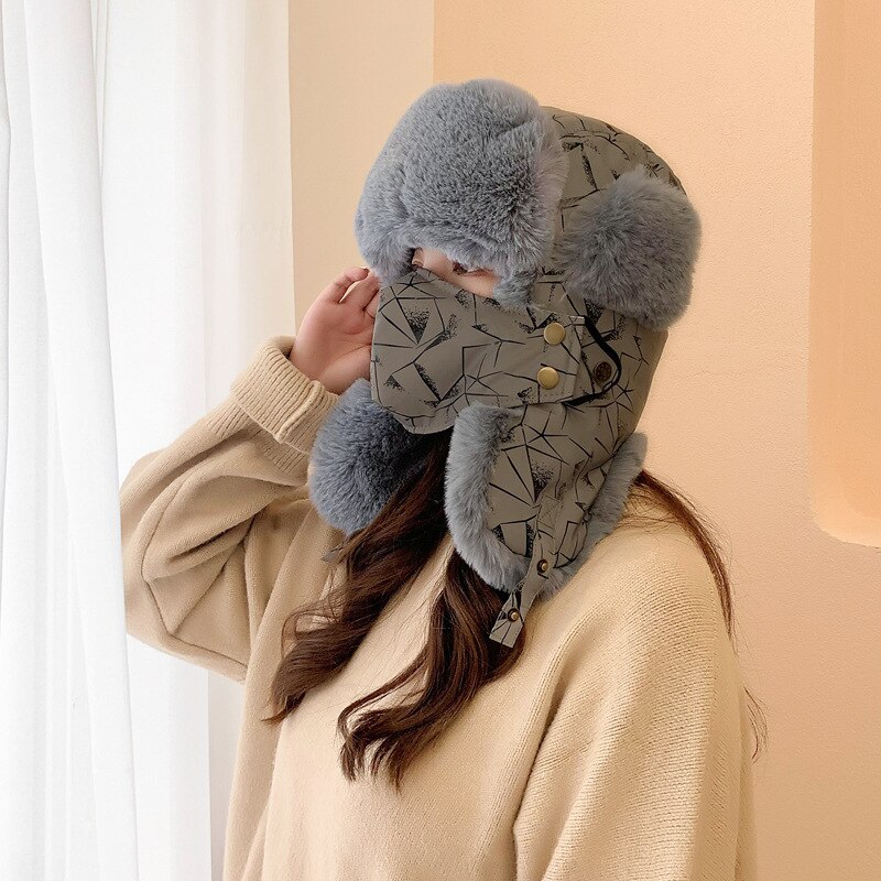 Gorros térmicos de estilo aviador para invierno para hombre y mujer, protección para las orejas, a prueba de viento, gorro de esquí de terciopelo grueso, de algodón cálido para nieve: E