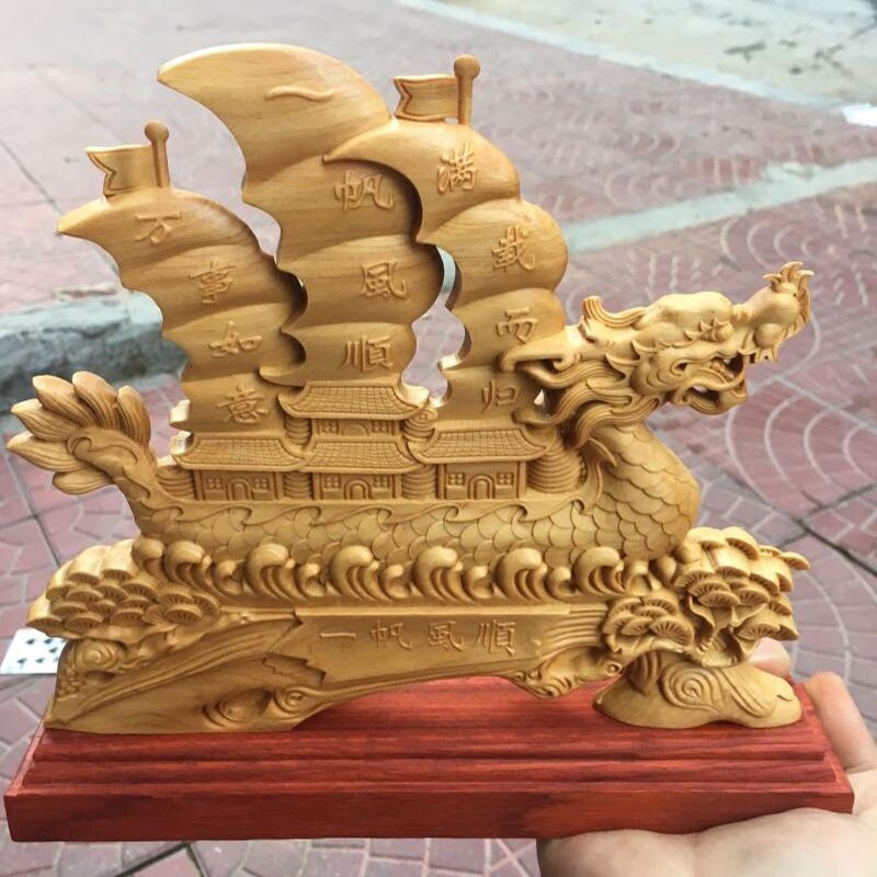 Wooden dragon boat decorations Home decoration accessories Chinese style solid wood auspicious animal carving modern handicraft