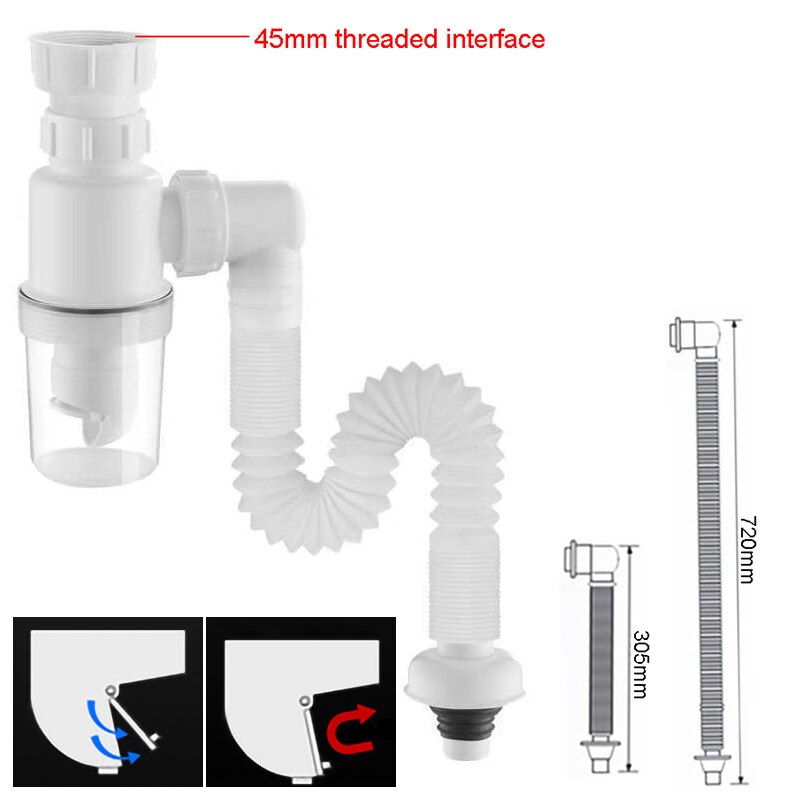 Universal Bathroom Drain Hose 32/45mm Threaded Interface Wash Basin Telescopic Bellows Kitchen Sink Sewer Anti Odor Accessories: 45mm