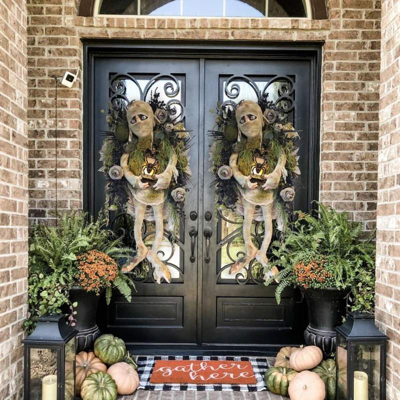 Mumie kransform halloween dekorasjon hjem dør vindu vegghengt ornament moro skummel plastdekorasjon festgirlander