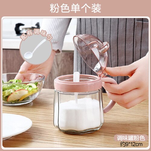 Lids Bulk Spice Jars Spoon Set Glass Shakers Salt Pepper Spice Storage Container Salero De Cocina Kitchen Organizer EA6TWG: Pink 1Pcs