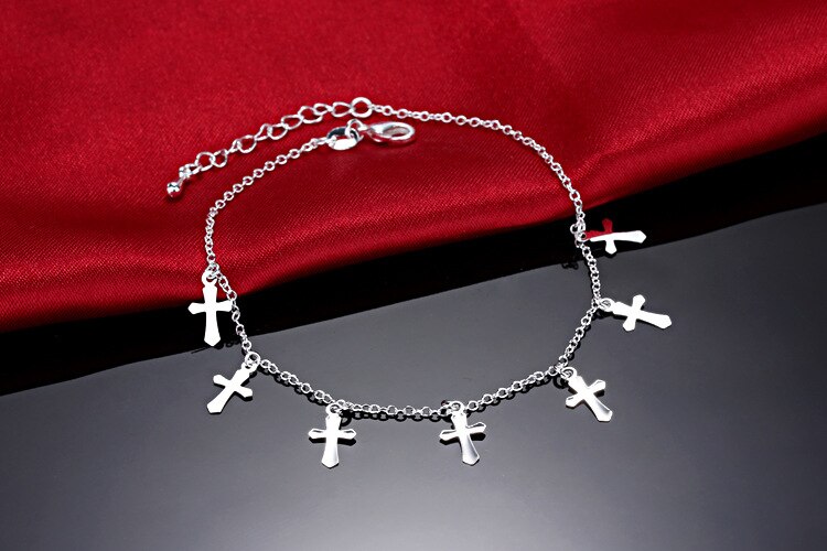 TJP oben Neue Silber 925 Armbänder Für Frauen Mädchen Fußkettchen Schmuck Beliebte Kreuz Zubehör Für Dame Armreifen Party Bijou