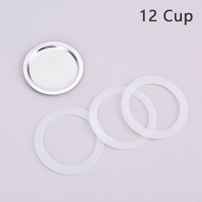 3 Silicone Gaskets And 1Pc Stainless Steel Filter Moka Pot Coffee Bottle Replacement Compatible With 3/6/9/12 Cup Moka Express: 12 Cup