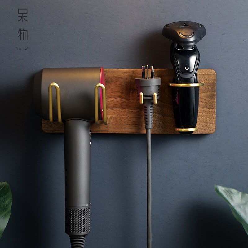 Föhnrek van massief hout, wandtoilet, niet-geperforeerd luchtkanaalrek, opbergbeugel voor baardmes