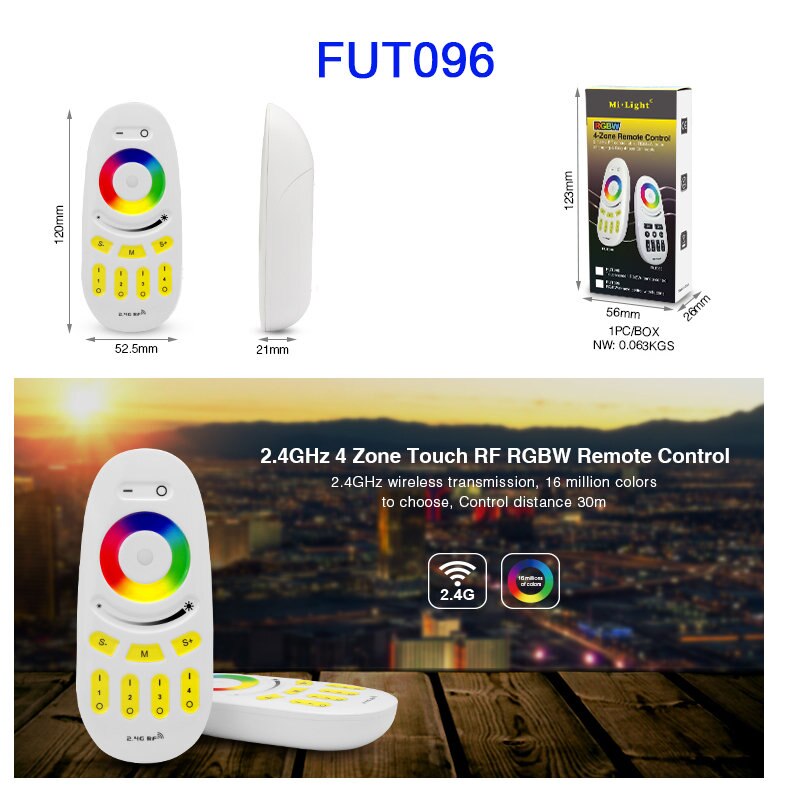 Miboxer 2.4g 4 sone 8 sone trådløs fjernkontroll rf rgbww rgb cct led pære led downlight bryter led strip panel lyskontroller: Fut 096