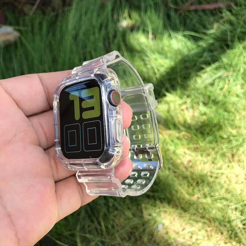 Case+Strap for Apple Watch Band 44mm 40mm 45mm 41mm 42mm 38mm Accessories Transparent Silicone Bracelet iWatch series 3 5 6 se 7