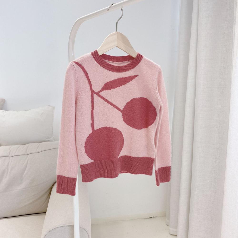 Forsalg oktober 13th piger sweater kirsebær mønster bomuldsuld strikkede varme piger sweatere