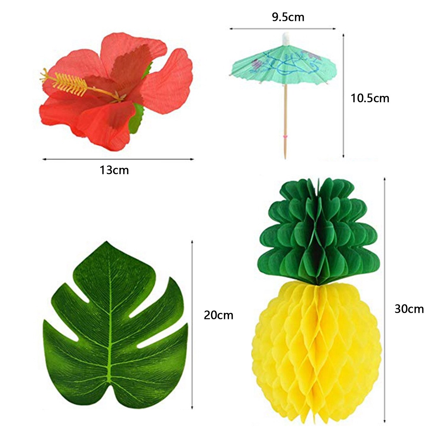 Lustige tropisch hawaiisch Party Dekoration Bausatz mit Seide Hibiskus Blumen Palme Blätter Ananas Mini Regenschirm Cupcake Deckel