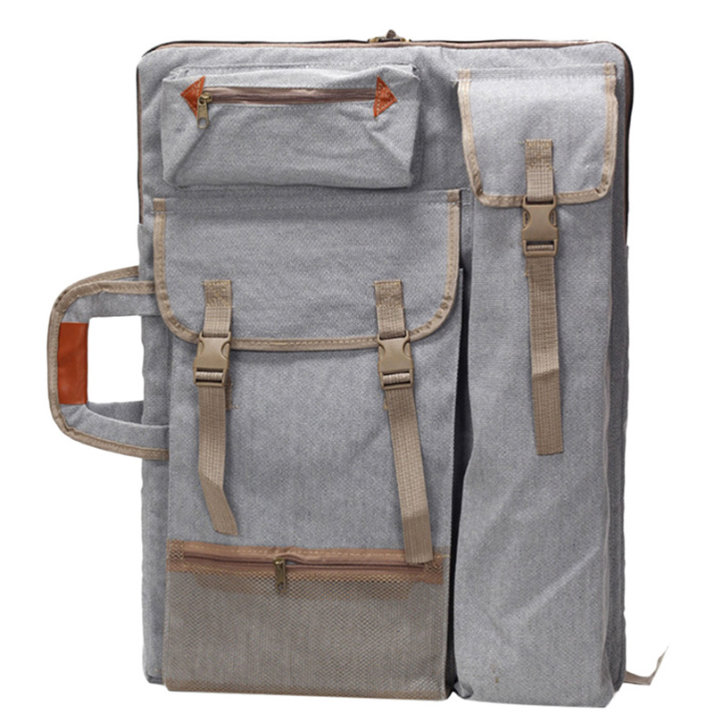 Kunst portefølje taske sag rygsæk tegnebræt skuldertaske med lynlås skulderstropper til kunstner malere studerende kunstværk grå: Default Title