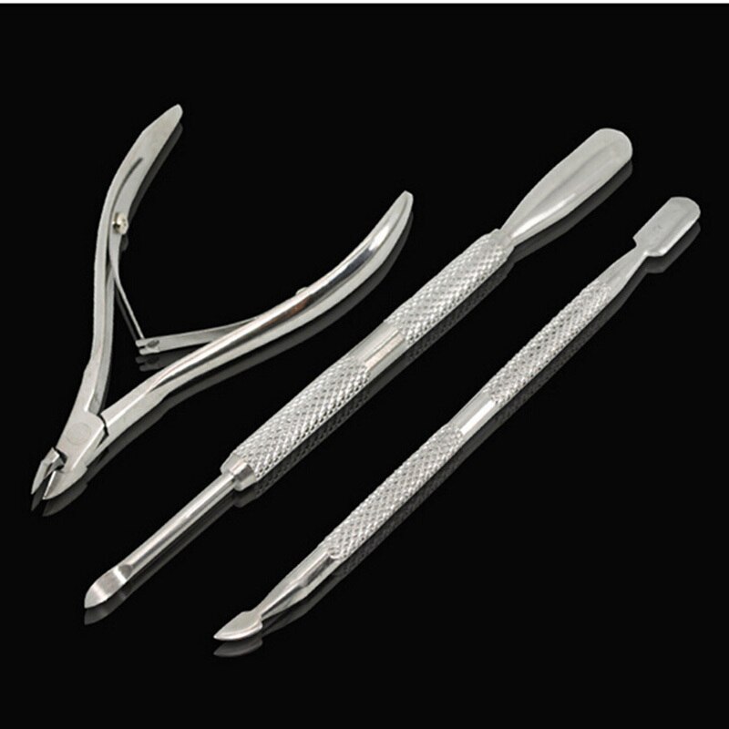 3 Pcs Rvs Nail Cuticle Schaar Lepel Pusher Remover Nail Cutter Clipper Nipper Thuisgebruik Pedicure Foot Care Tool set