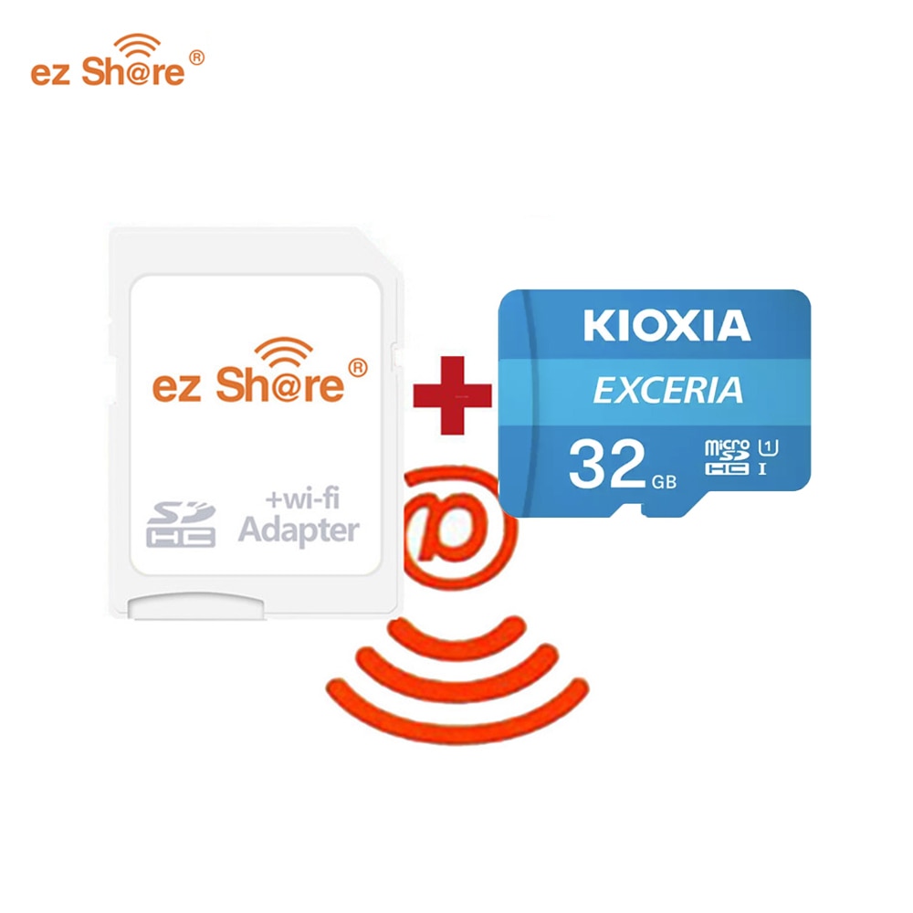 Ezshare trådløs wifi-adapter kioxia micro sd-kort c10 16gb 32gb 64gb 128gb 256gb hukommelseskort uhs-i tf-kort til smartphone / tv: 32g og wifi-adapter
