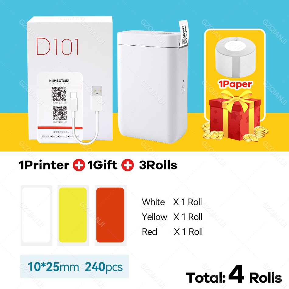 Niimbot Label Printer D101 Mini Wireless Protable Mobile Printer with 1 Roll Label Paper Price Tag Printing: D101 add 4Roll B