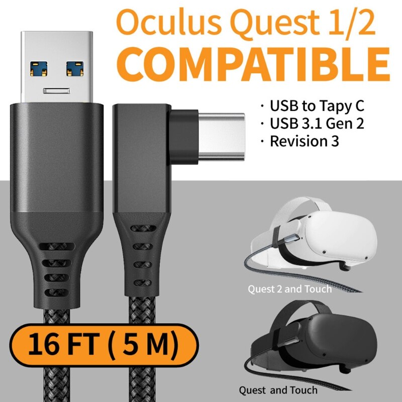 Voor Oculus Quest 2 Type- C Link Usb-C Stoom Vr Data Kabel 5M/16ft Transfer link Kabel Snel Opladen: C  black 5M