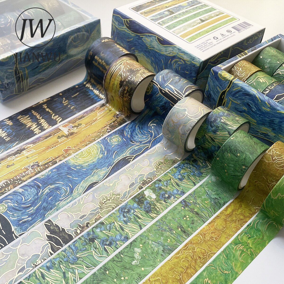 Jianwu 8 Stks/set Bronzing Art Washi Tape Set Van Gogh Indruk Scrapbooking Dagboek Decoratie Papeleria Masking Tape Briefpapier