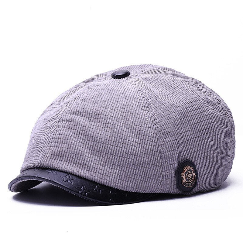 Gorros de invierno de pana para hombre, gorra gruesa y cálida con forro polar, octogonal, informal, para exteriores, 55,5-60cm: gray