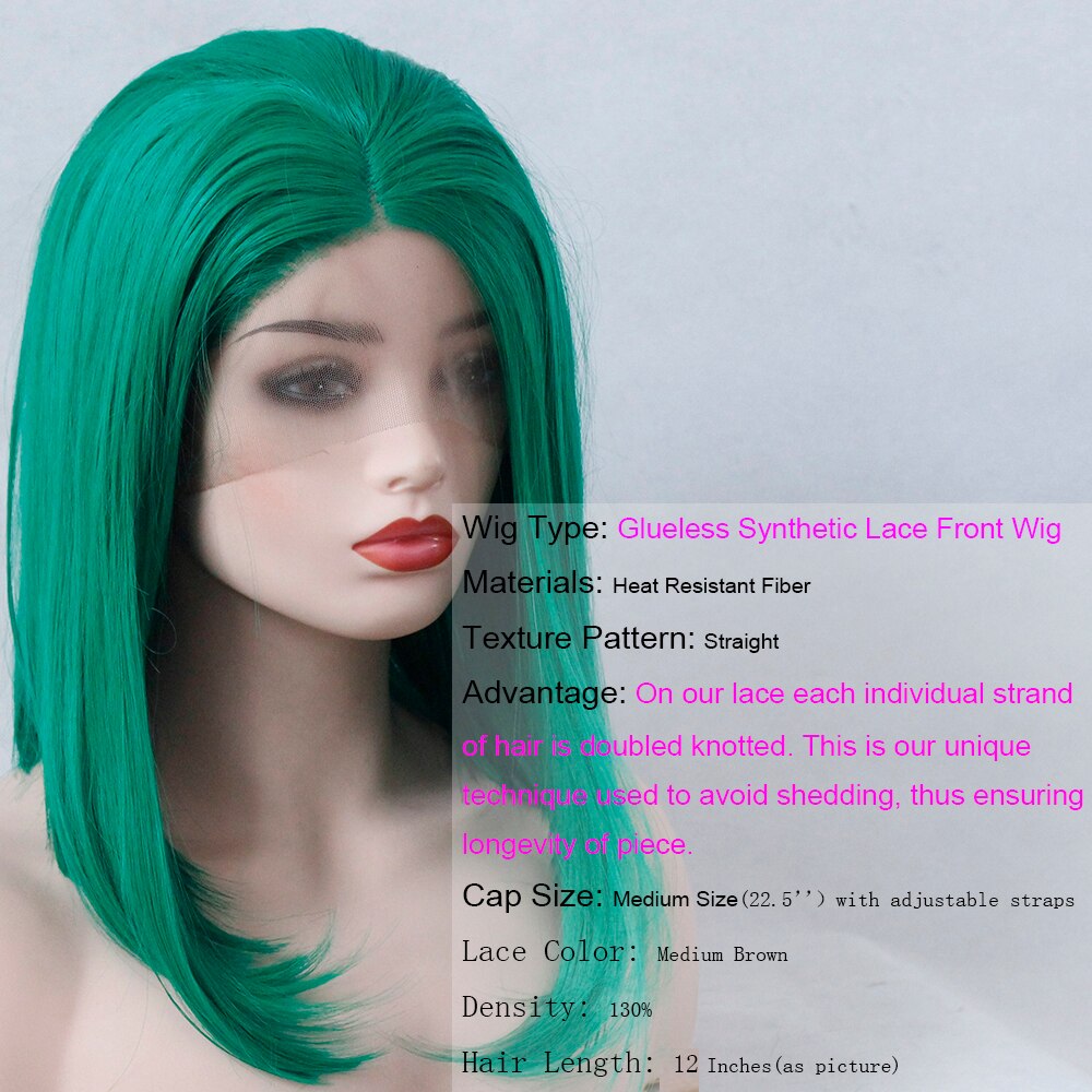 V'NICE-perruque BOB courte verte avec raie au milieu, coiffure synthétique résistante à la chaleur, coiffure synthétique haute température pour femmes