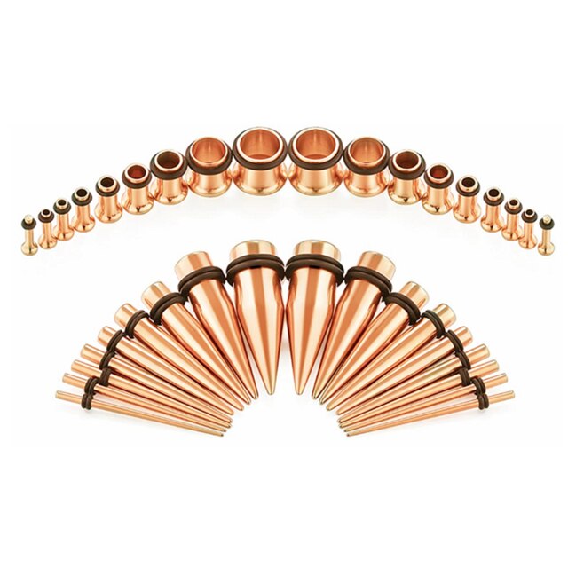 36PCS Ear Gauges Stretching Kit 14-00G Stainless Steel Ear Plugs Tunnels Flesh Tapers Set Stretcher Taper Set Dilataciones Oreja: Rose Gold