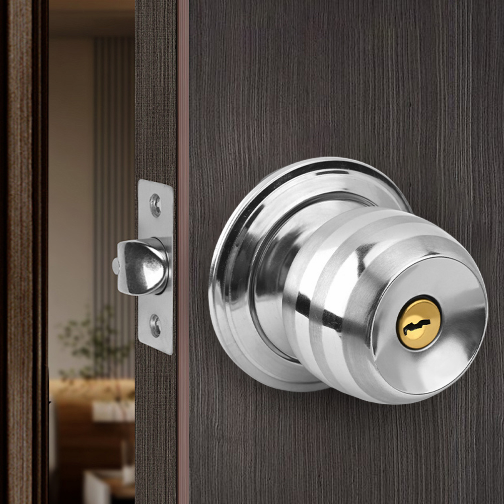 Keyed Entry Door Knob with Lock Round Door Knobs Stainless Steel Interior and Exterior Door Lock for Bedroom Bathroom