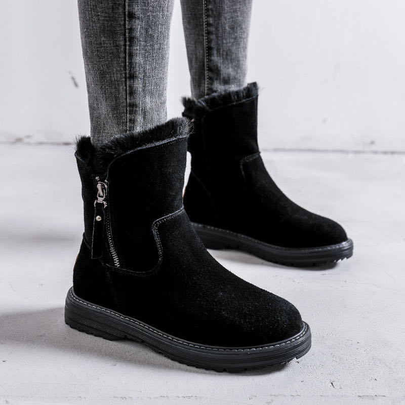 Winter freundlicher Mädchen Martin Stiefel Wildleder Plüsch Warme Bequeme Knöchel Stiefel für freundlicher Mädchen Pelz Stiefel Mädchen Schnee Stiefel: Schwarz / 33 (Einlegesohle 21 cm)