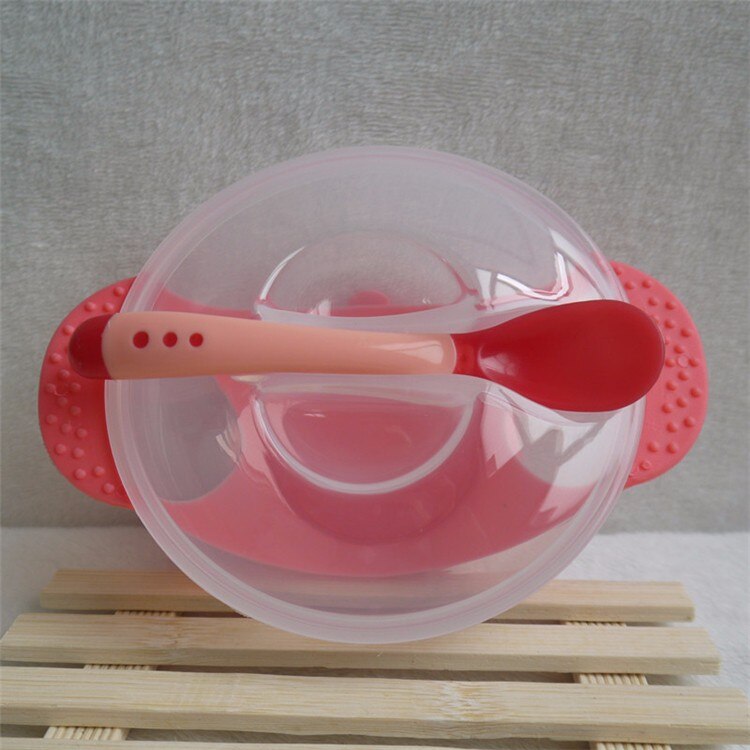 Alimentação sólida bebê pratos de alimentação utensílios de mesa crianças tigela comida temperatura sensing colher + prato capa pratos louça conjunto: Baby Dish Red 01