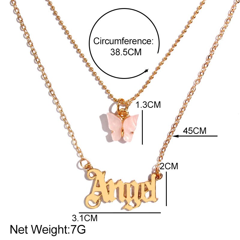 Personalize Punk Letter Necklaces For Women MultiLayer Acrylic Butterfly Charms Pendants Chain Necklace Vintage Jewelry