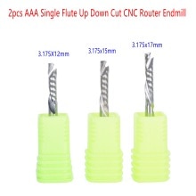 2pcs HSK 3.175mm AAA Enkele Fluit Up Down Cut CNC Router Endmill voor CNC Router, compressie Hout Frees Cutter Bits