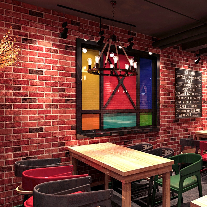 3D Retro Nostalgische Baksteen Rode Baksteen Behang Chinese Restaurant Kledingwinkel Achtergrond Muur Baksteen Baksteen Behang