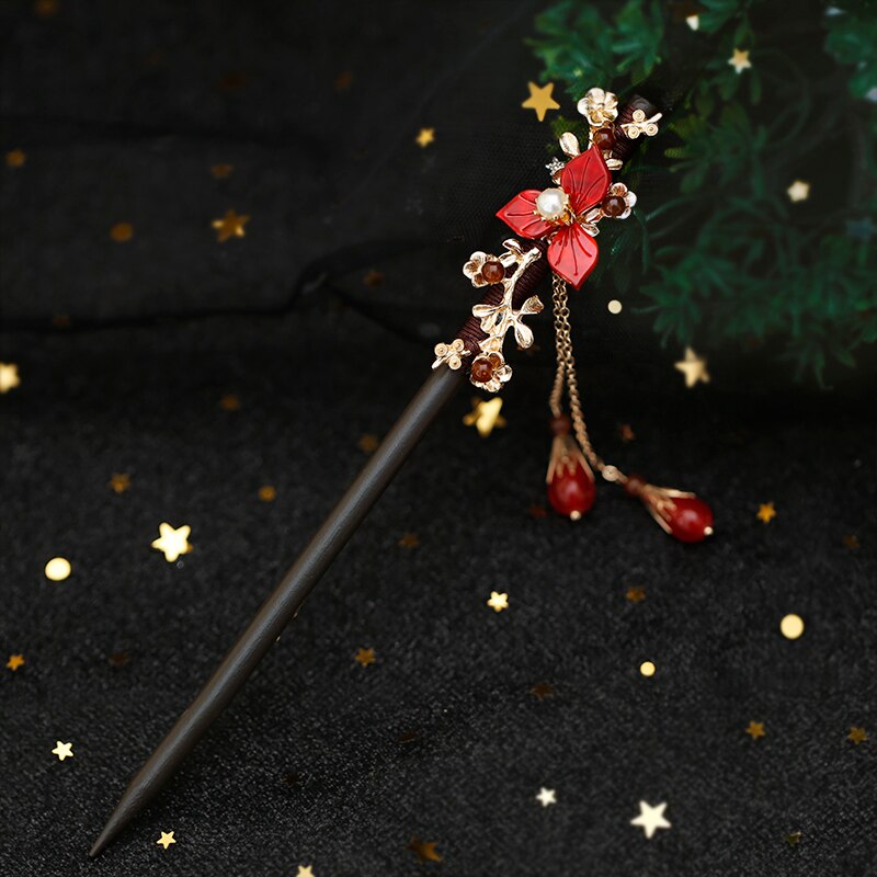 Bruid Klassieke Hanfu Cheongsam Kanzashi Haarspeld Rode Bloem Kwastje Haar Stok Oudheid Super Fee Haarspeld Haar Clip Cosplay