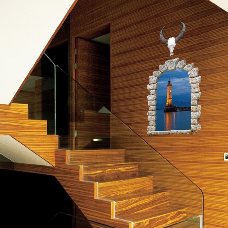 Creativas pegatinas 3D de faros, decoración artística para ventana, Paisaje del mar para el hogar, decoración de PVC de vinilo para la habitación, papel de pared europeo extraíble