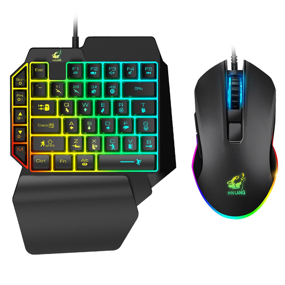 Gaming Keyboard Set 41 Keys LED Backlight Wrist Rest Wired Mouse PC Accessories Ergonomic One-Handed Home Portable