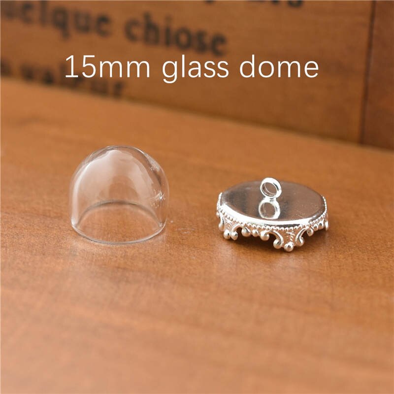 10set hollow glass dome with setting base beads cap set orb glass globe pendant glass bottle jewelry pendant: 15mm No7