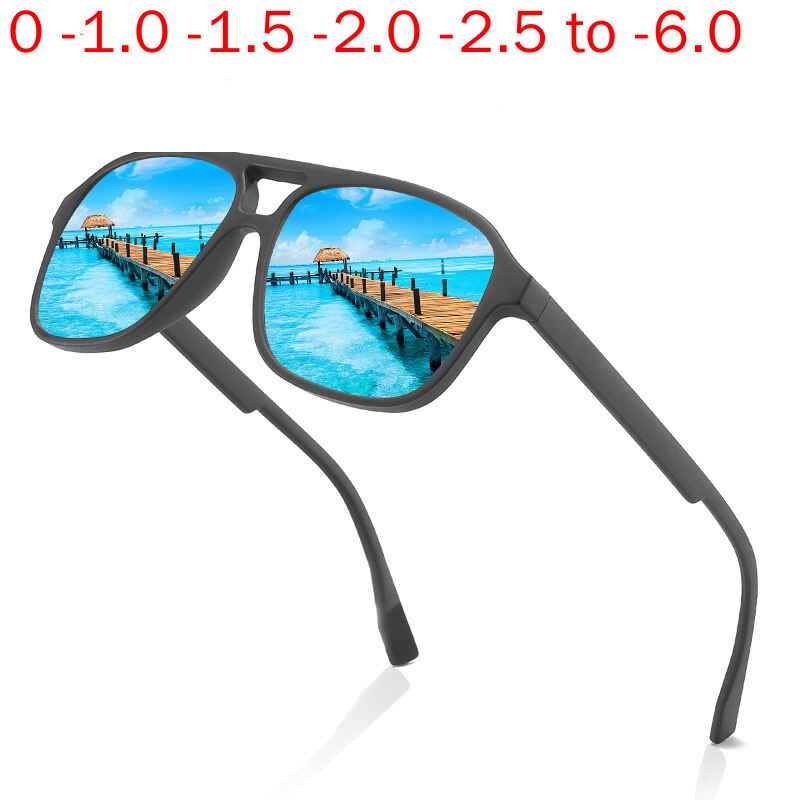 Men Myopia Sunglasses with Diopter Polarized Prescription Glasses Retro Anti-glare Driving Sun Glasses UV400 Square Blue NX