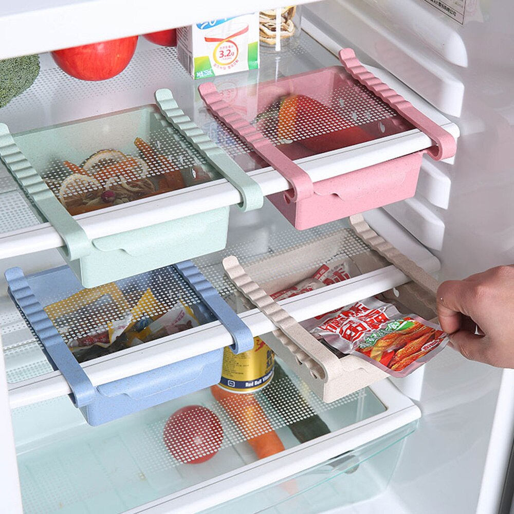Kitchen Organizer Adjustable Refrigerator Storage Rack Fridge Freezer Shelf Holder Pull-out Drawer Home Organiser Space Saver