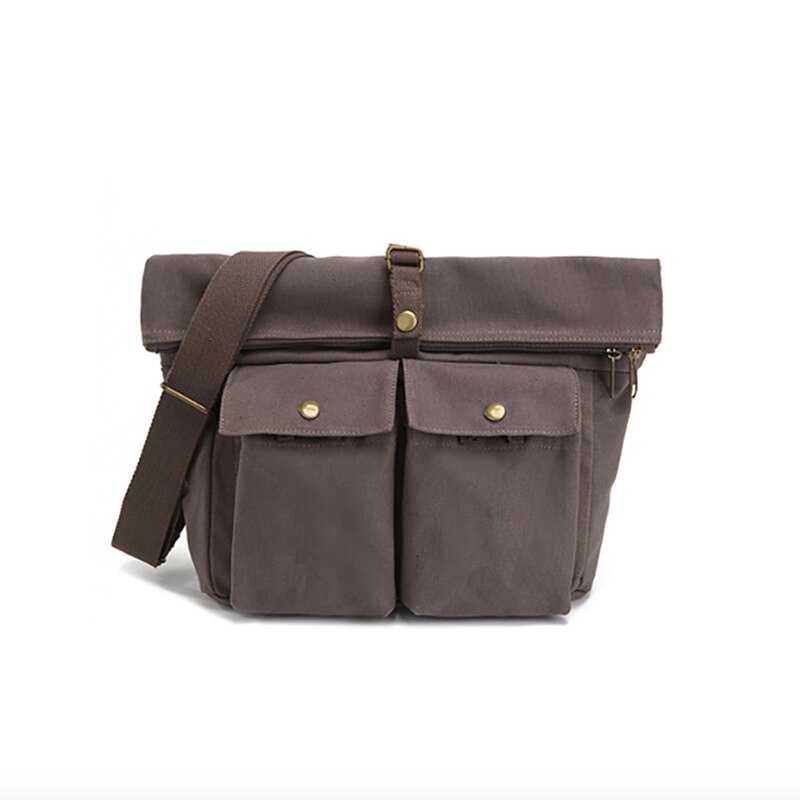 Stijlmerk heren enkele schoudertas effen kleur canvas heren messenger bag koreaanse stijl heren vrijetijdstas: Bruin