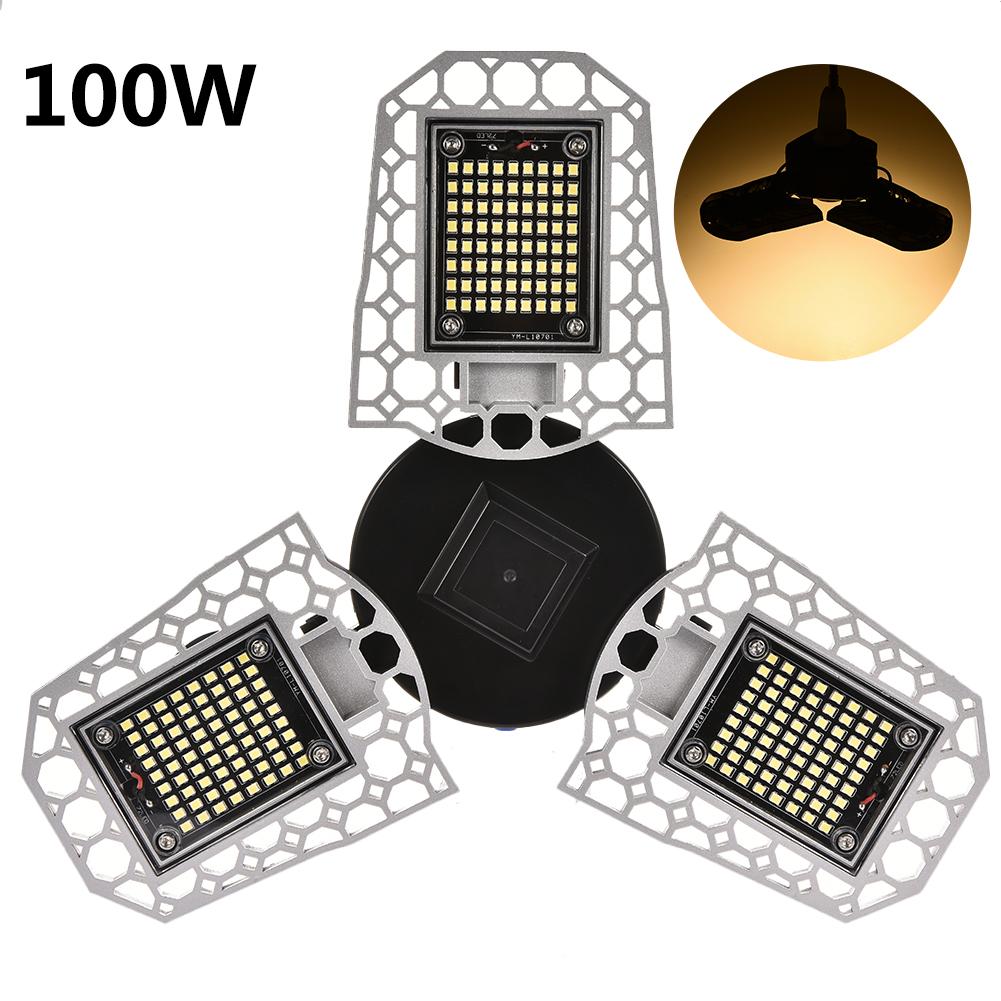 Super Bright Aluminum LED Garage Lights E27 60W 80W 100W IP65 Deformable LED Garage Ceiling Light for Parking Workshop Warehouse: 100W Warm Induction