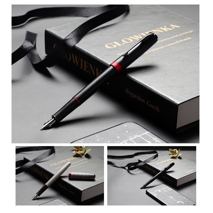Jinhao [Defiant] Fountain Pen, Red Black Color Copper Barrel, Arrow Clip, Fine Nib, Luxury Business signature School F488