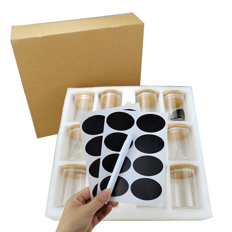 Bocaux en verre avec couvercle en bambou, 12 pièces, boîtes de cuisine hermétiques, ensembles de stockage des aliments, conteneur de stockage des aliments, garde-manger, pot de stockage de farine et d'épices