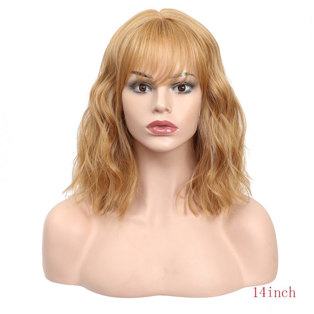 X-TRESS Lichtbruin Gekleurde Vrouwen Pruiken Synthetisch Haar Machine Gemaakt Met Pony Pruik Daily Party Cosplay Pruik: Natural Wave-14inch