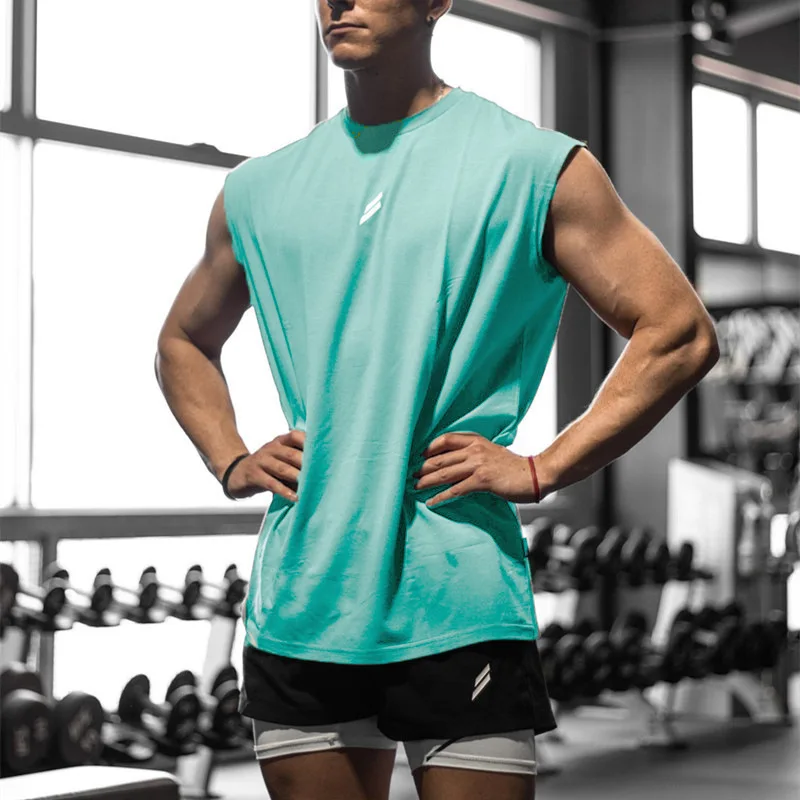 Sommer fitness sport tanktop herre åndbar løs mesh trænings-t-shirt uden ærmer hurtigttørrende vest herre fitnesstøj: L / Blå