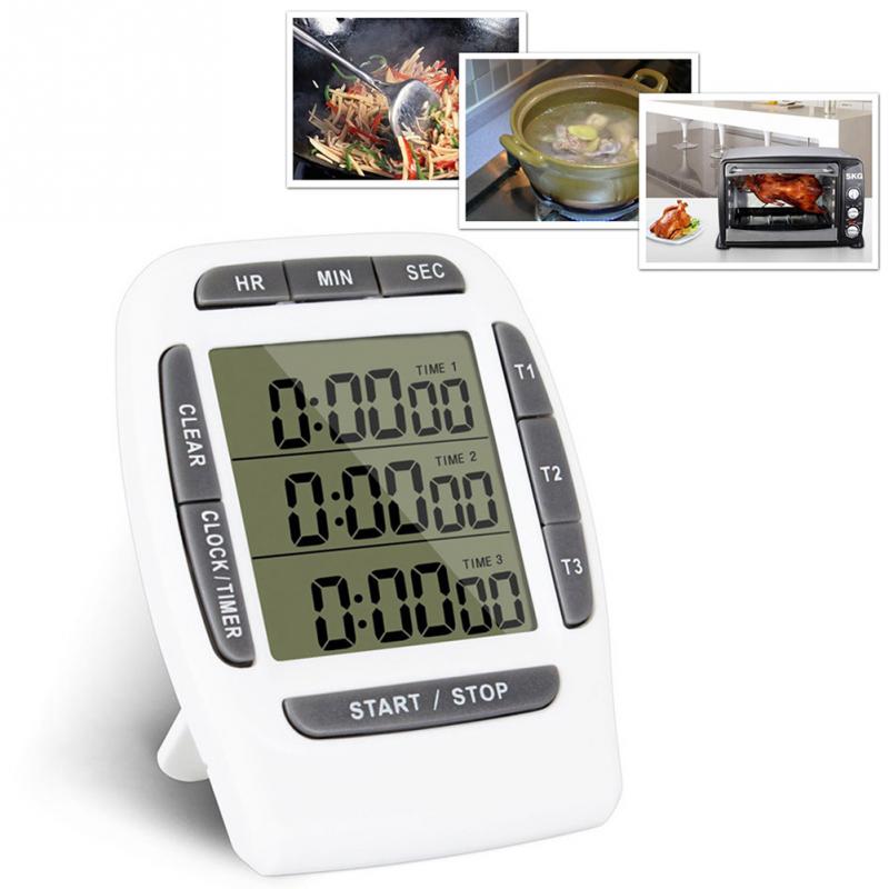 LCD Multi Function Digital Timer 3 Display Channel Kitchen Cooking Timer Electronic Alarm Clock Count Down Triple Back bracket