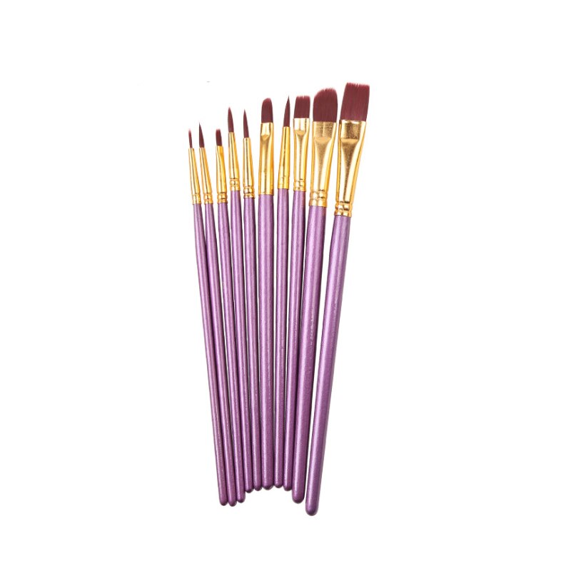 10 st/set nylon hår oljefärg pensel platt pensel blå/svart/lila akryl diy ritpenna för konstnärer målare nybörjare