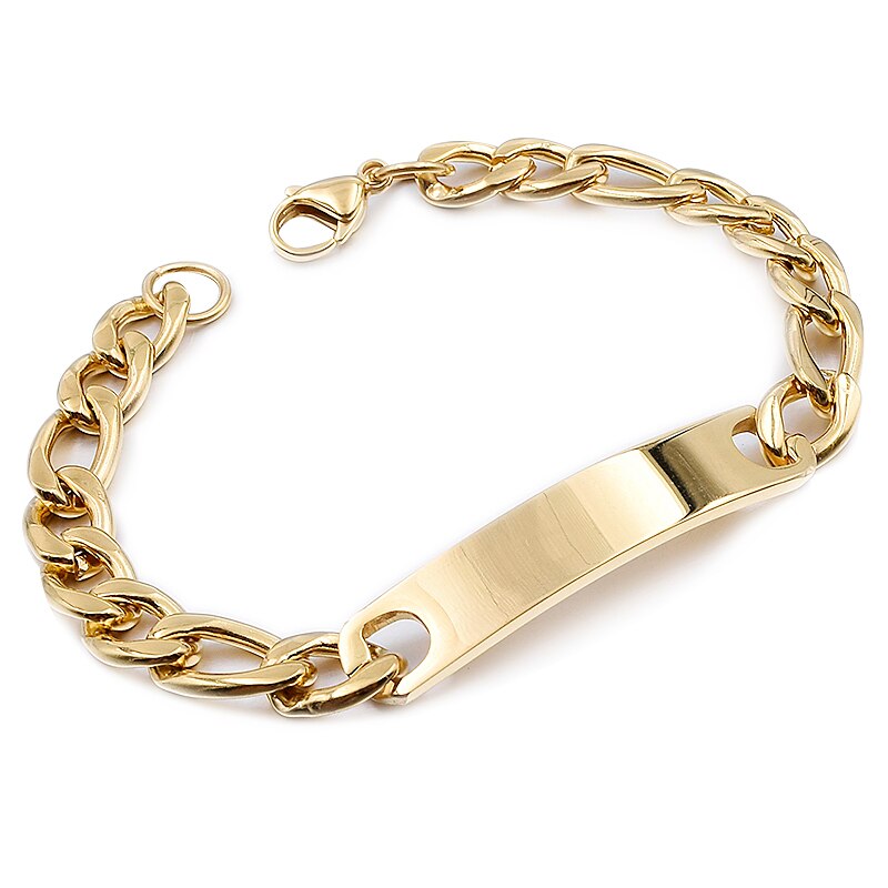 Gokadima Stainless Steel ID Bracelet For Women Men Jewellery Chain Cuff,4 colors, Items,WB001: Style2 gold21cm9mm