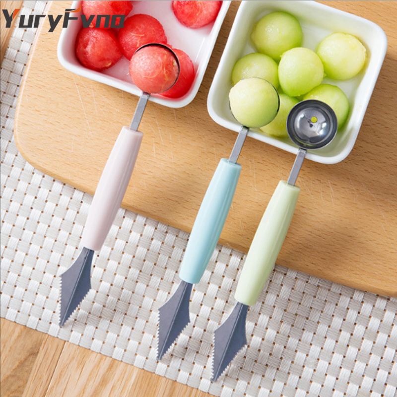 Yuryfvna 2 In 1 Multi-Functionele Meloen Baller Scoop Fruit Vleesmes Rvs Dunschiller Vruchten Cutter Vorm Fruit scooper