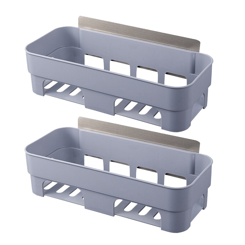 Estantería de baño sin perforar, estantería de plástico para baño, tocador para pared, cesta de almacenamiento, sin rastro, pegatinas XI3081524: 2pcs gray