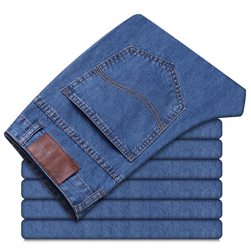Men Jeans Classic Business Spring Autumn Male Skinny Straight Stretch Brand Denim Pants Summer Overalls Slim Fit Trousers: Light Blue / 34