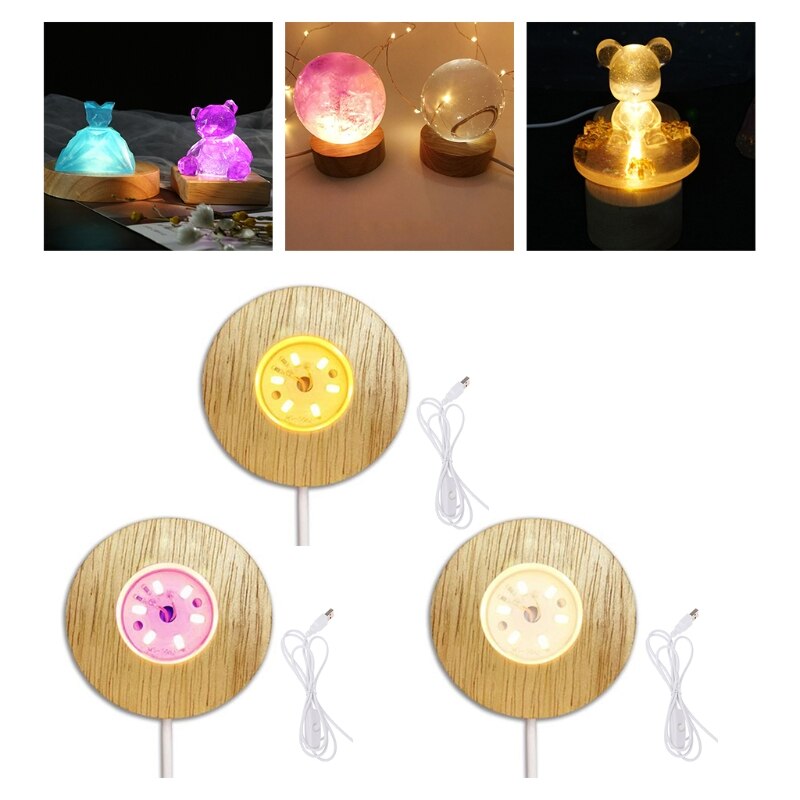 LED Light Base Multicolor Round Show Stand Display Plate for 3D Crystal Glass Ball Art with Sensitive Touch Switch