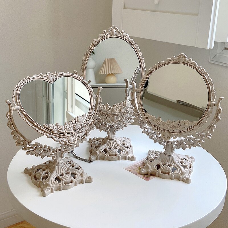 Double-sided Rotational Vanity Mirrors European Retro Makeup Mirror Dressing Table Decorations Home Ornaments Supplies